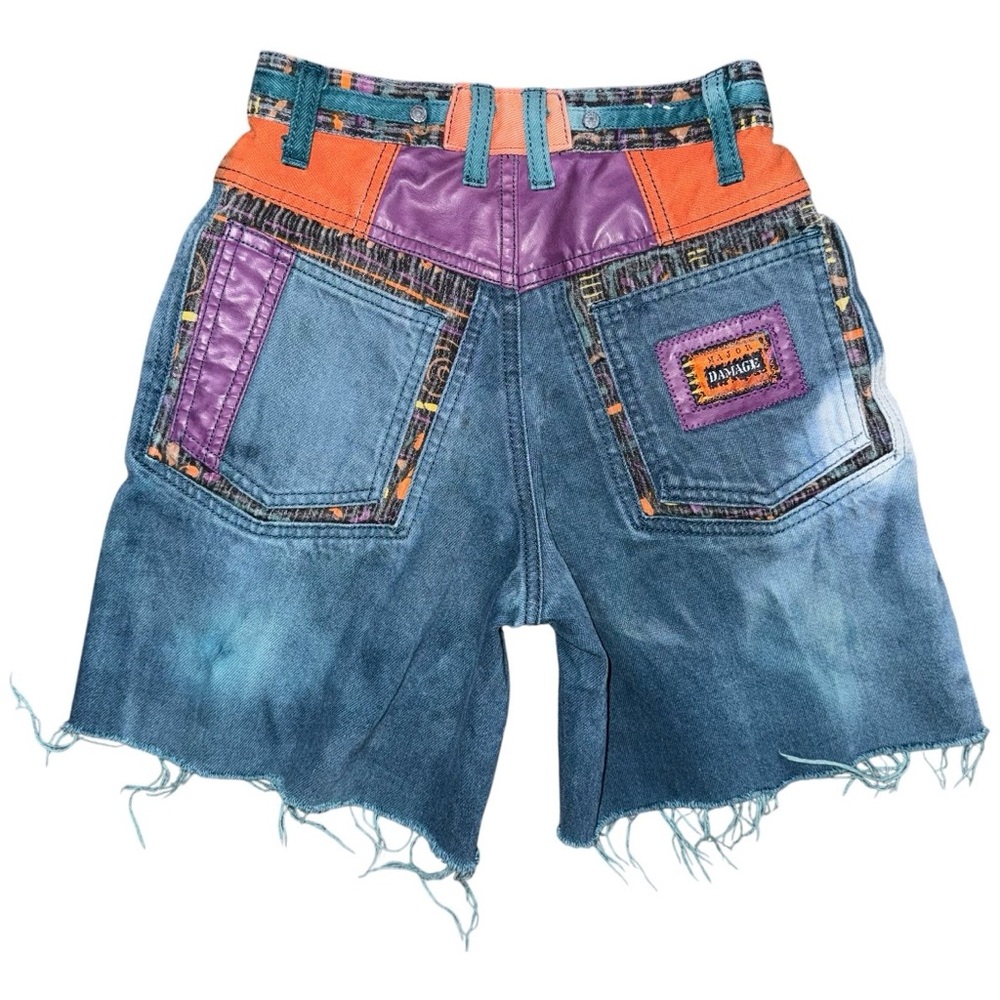 VTG 80 90s Major Damage Patchwork Denim Shorts Sz 22 Rare Y2K Hip Hop Streetwear